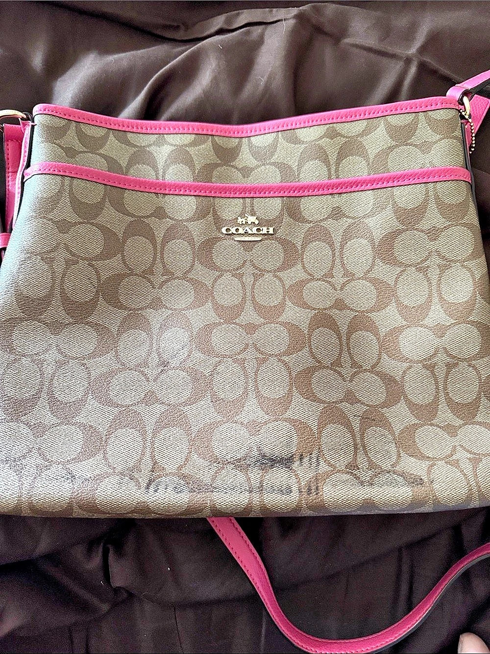 Coach Signature Demetra Crossbody Bag F17439 Brown & Pink